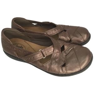 Clarks Womens Leather Ashland Spin Q Casual Slip On Shoes Metallic Brown 9